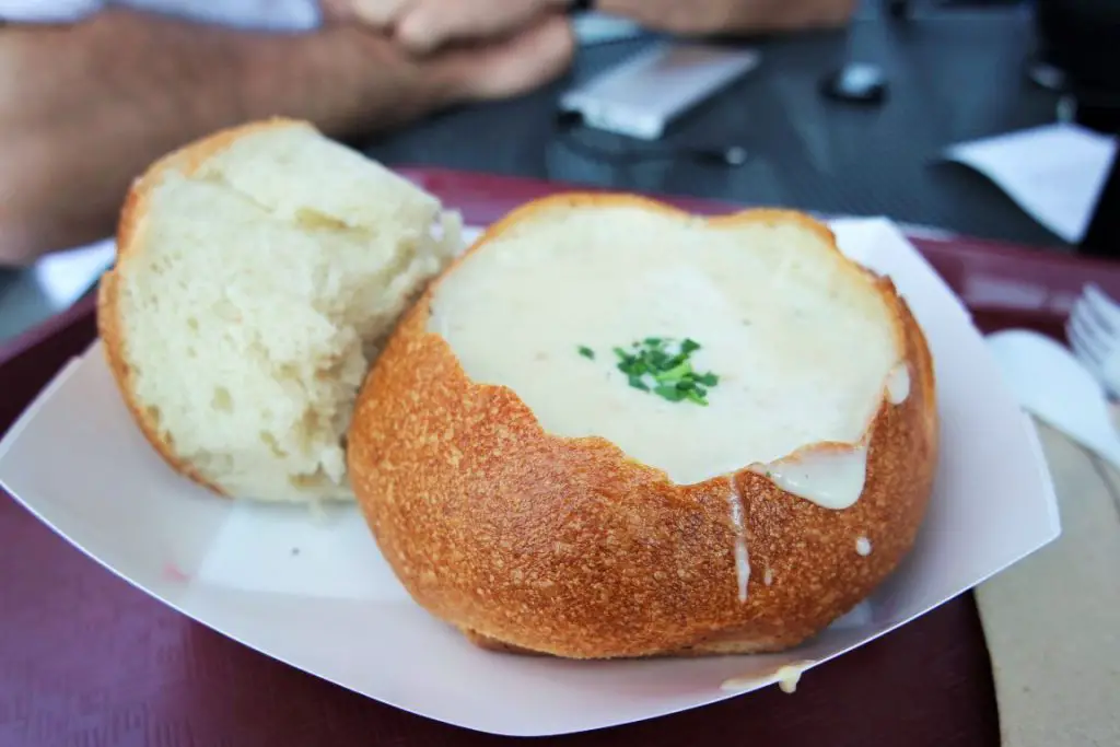 Clam Chowder in Sourdough Bowl